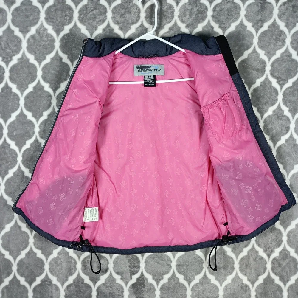 Obermeyer Goose Down Vest Girls 16 Blue Pink Reversible Puffer Insulated